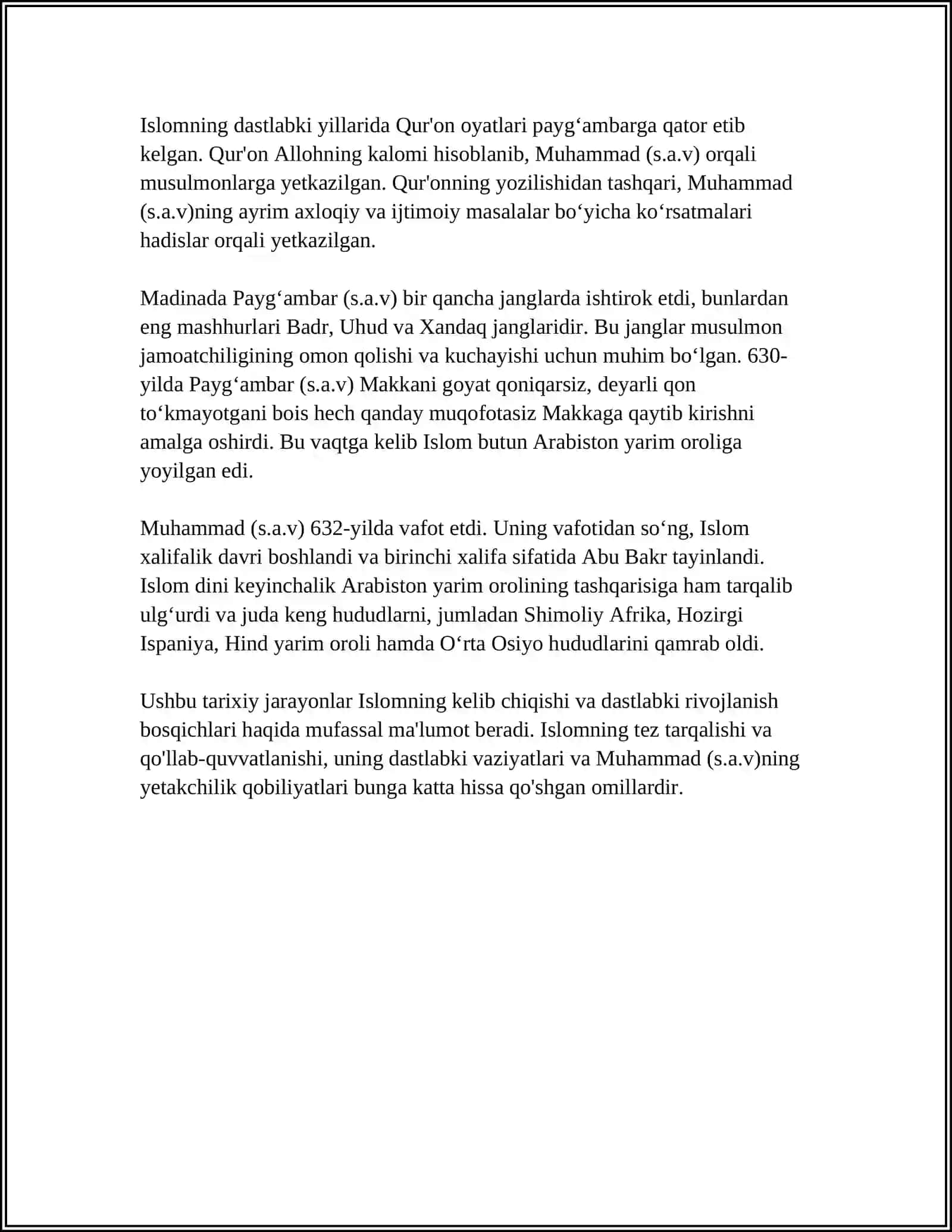 ISLOM DININING PAYDO BOʻLISHI.MUHAMMAD PAYGʻAMBARNING HAYOTI 4