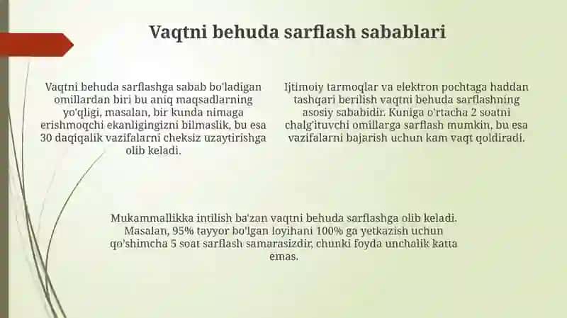 Taym menejment òqish va ishda vaqtni samarali boshqarish usullari 4