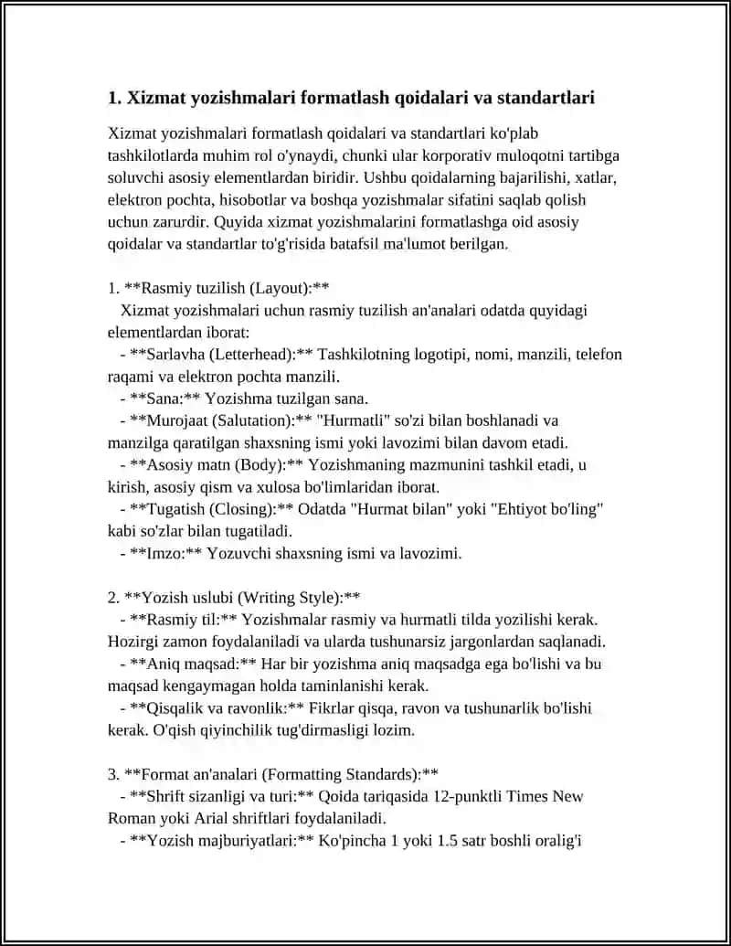 XIZMAT YOZISHMALARI BILAN ISHLASH TEXNOLOGIYALARI 4