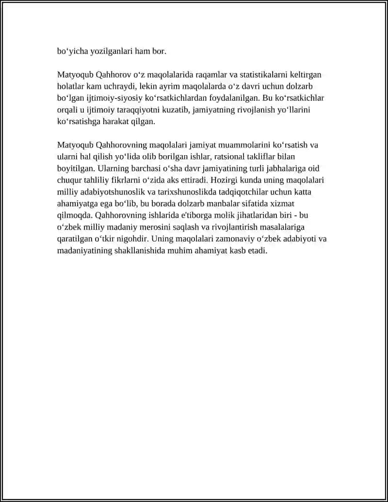MATYOQUB QAHHOROV SAYLANMA MAQOLA TOʻPLAM OʻQIB OʻZLASHTIRISH ADABIYOT ESTETIK KATEGORIYALAR BOB KONSPEKTLASHTIRISH 4