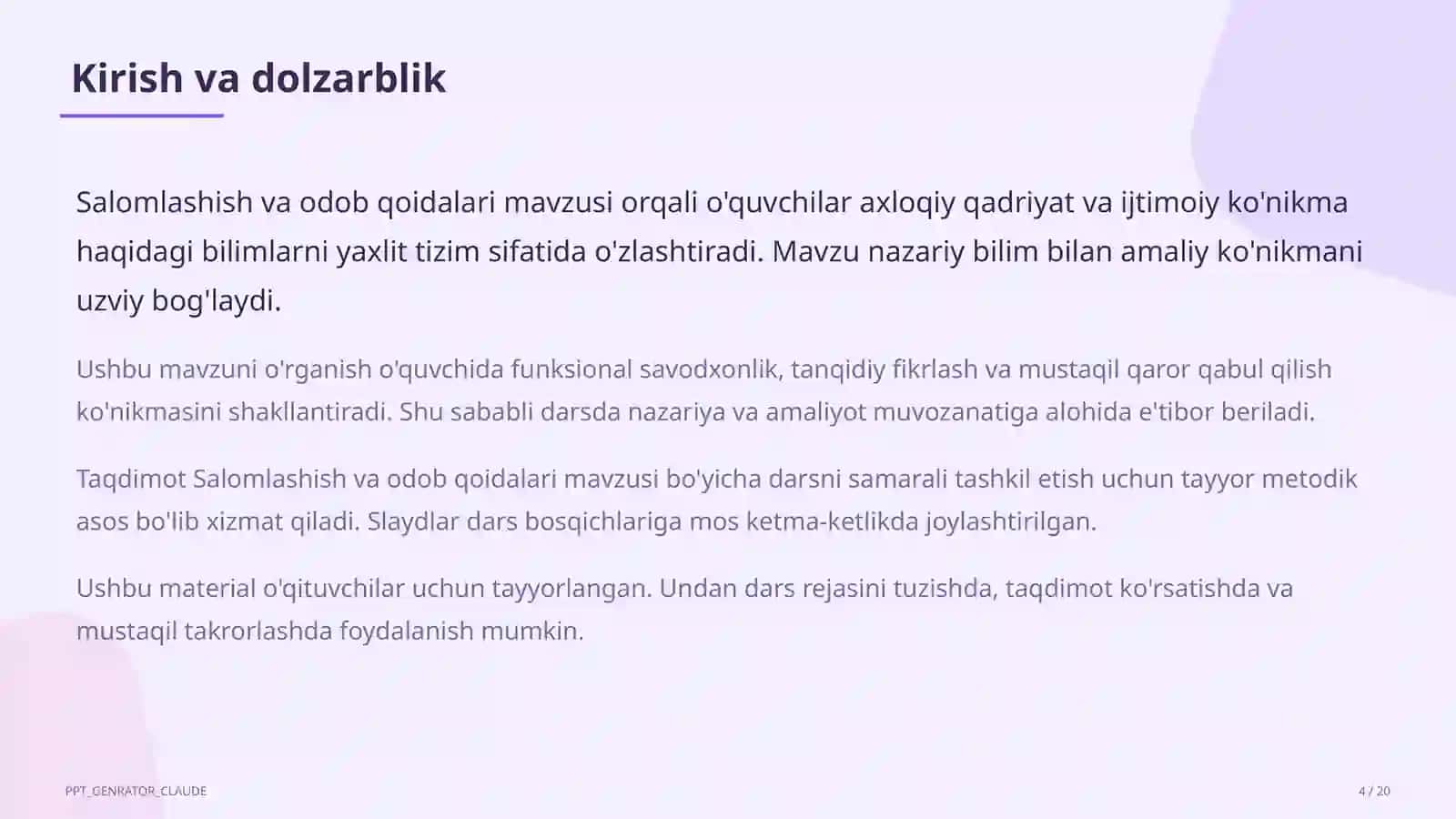 Salomlashish va odob qoidalari (1-sinf) 4