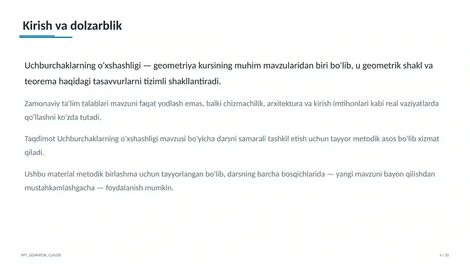 Uchburchaklarning o'xshashligi (8-sinf) 4
