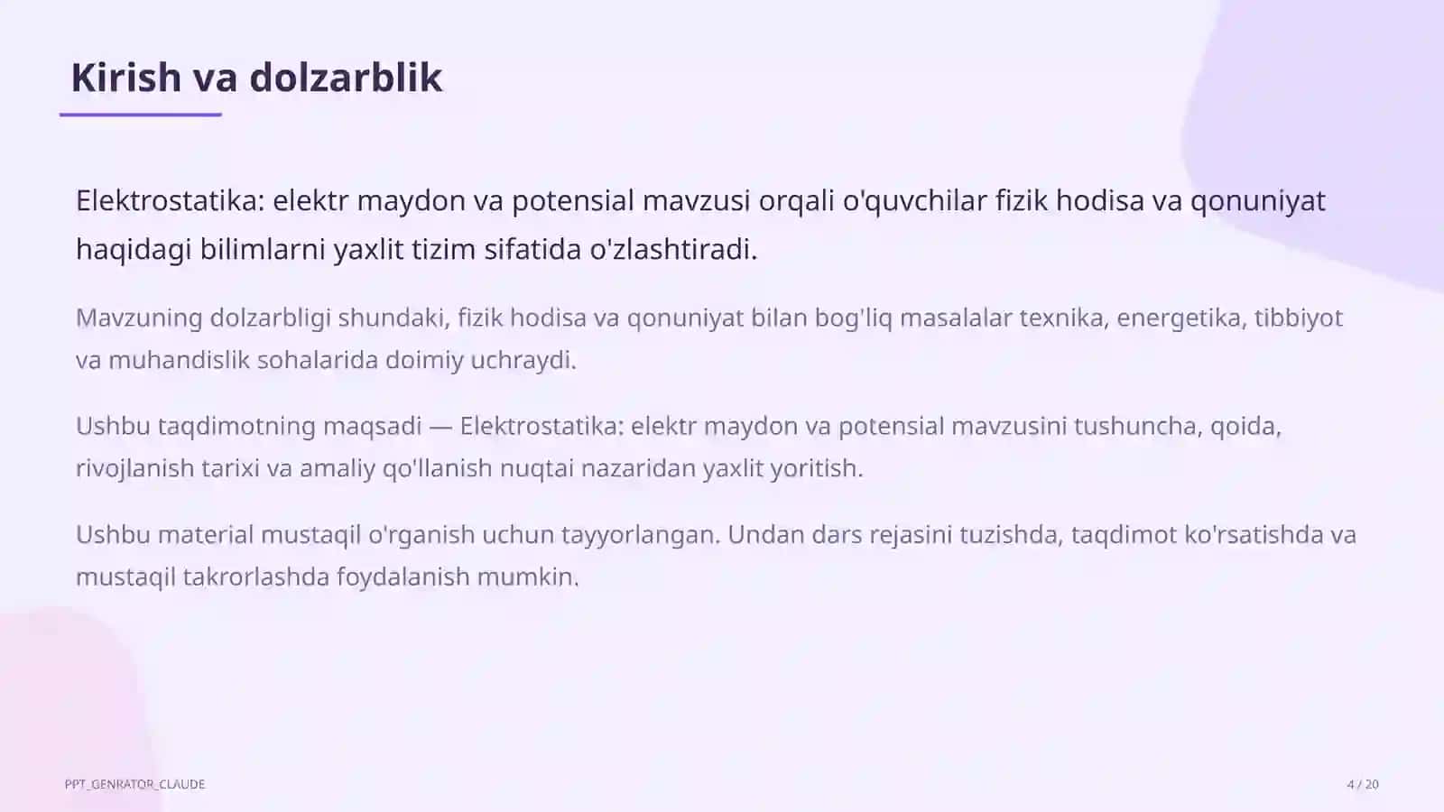 Elektrostatika: elektr maydon va potensial (10-sinf) 4