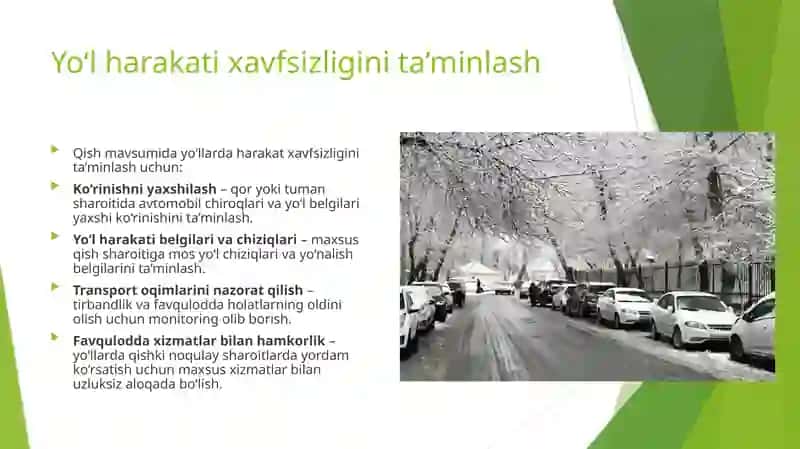 Yo'llarga qishgi saqlashga qo'yilgan talablar. 4