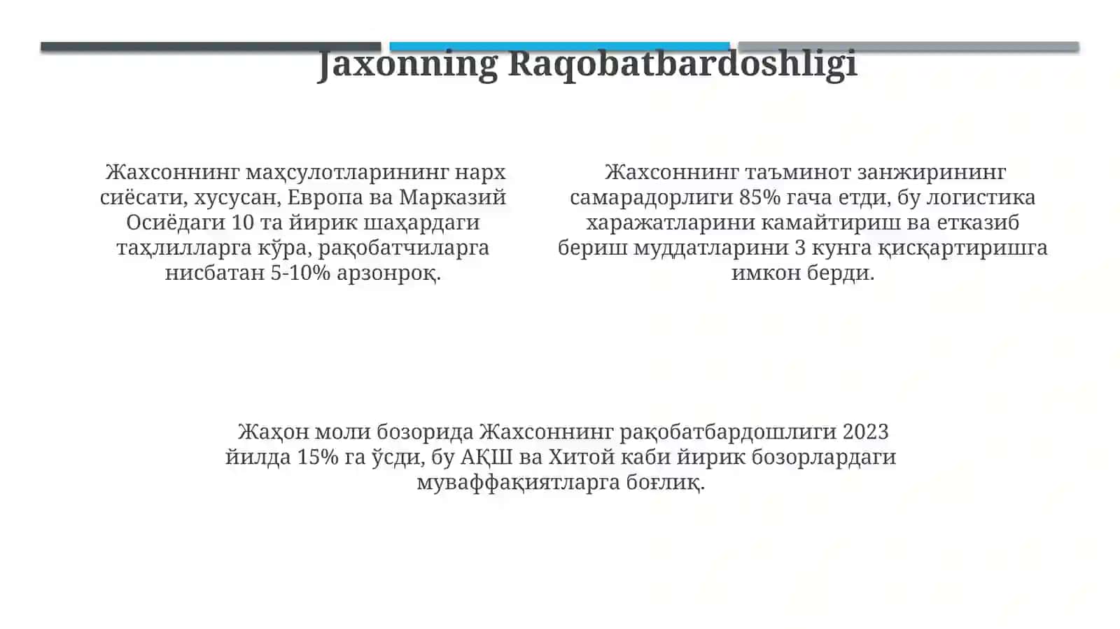 Jaxonning Moli Bozoridagi O'rni 4