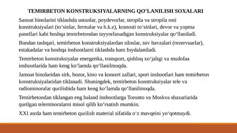 KIRISH. QURILISH KONSTRUKSIYALARIGA TA’SIR QILUVCHI YUKLAR. VERTIKAL VA GORIZONTAL YUKLAR. NORMATIV VA HISOBIY YUKLAR. YUKLAR JAMLAMASI 4
