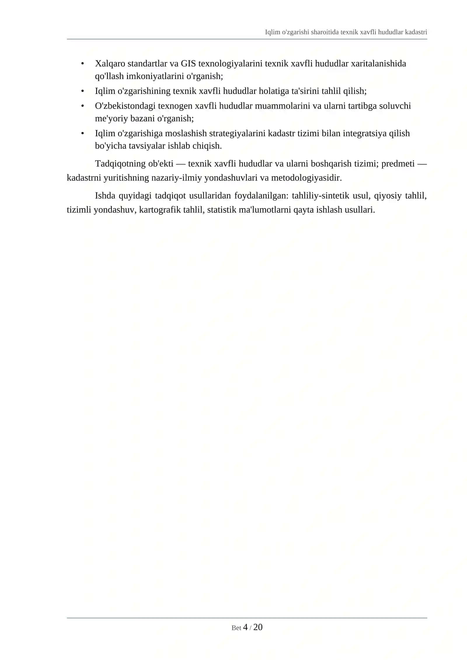 IQLIM O'ZGARISHI SHAROITIDA TEXNIK XAVFLI XUDUDLARNING KADASTRINI YURITISHDA NAZARIY-ILMIY YONDASHUVLAR 4