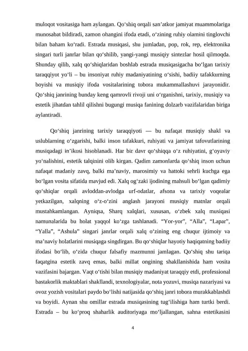 Qo‘shiq janrining tarixiy taraqqiyoti: xalq qo‘shiqlaridan estrada musiqasigacha 4