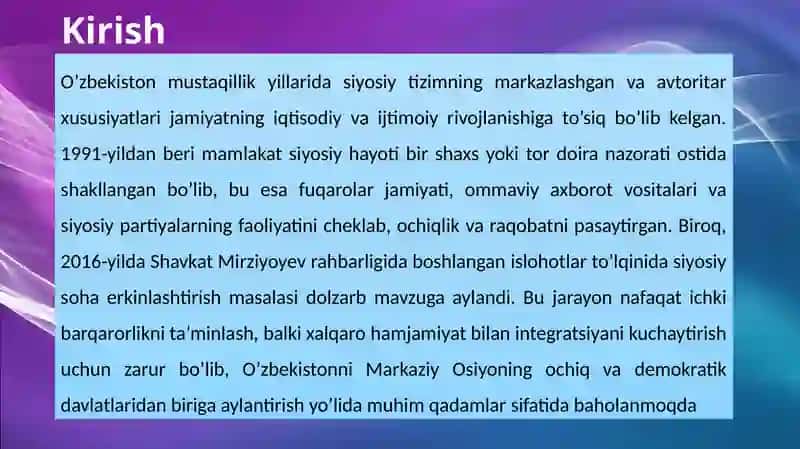 O’zbekistondagi siyosiy sohani erkinlashtirish 4