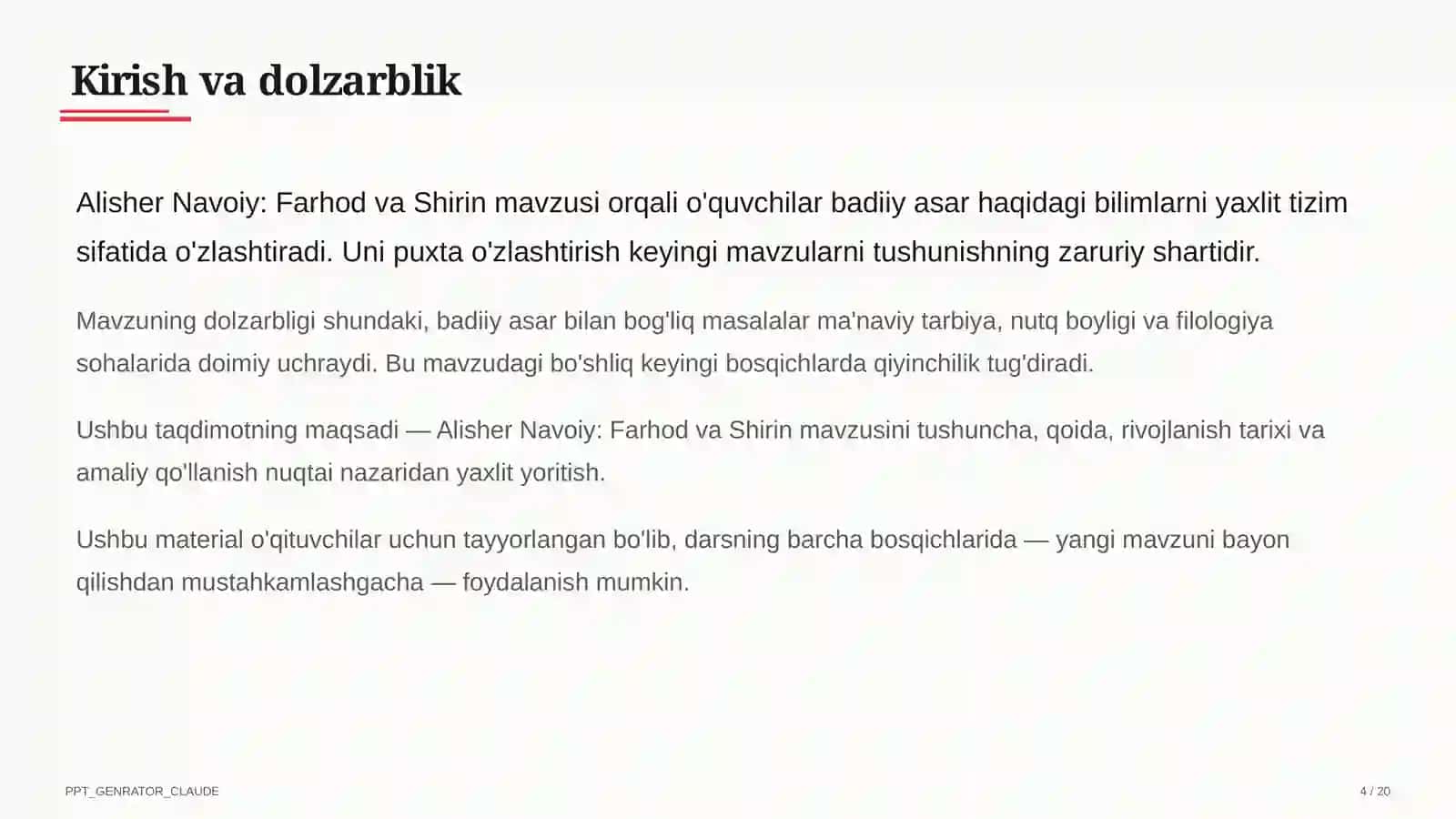 Alisher Navoiy: Farhod va Shirin (8-sinf) 4