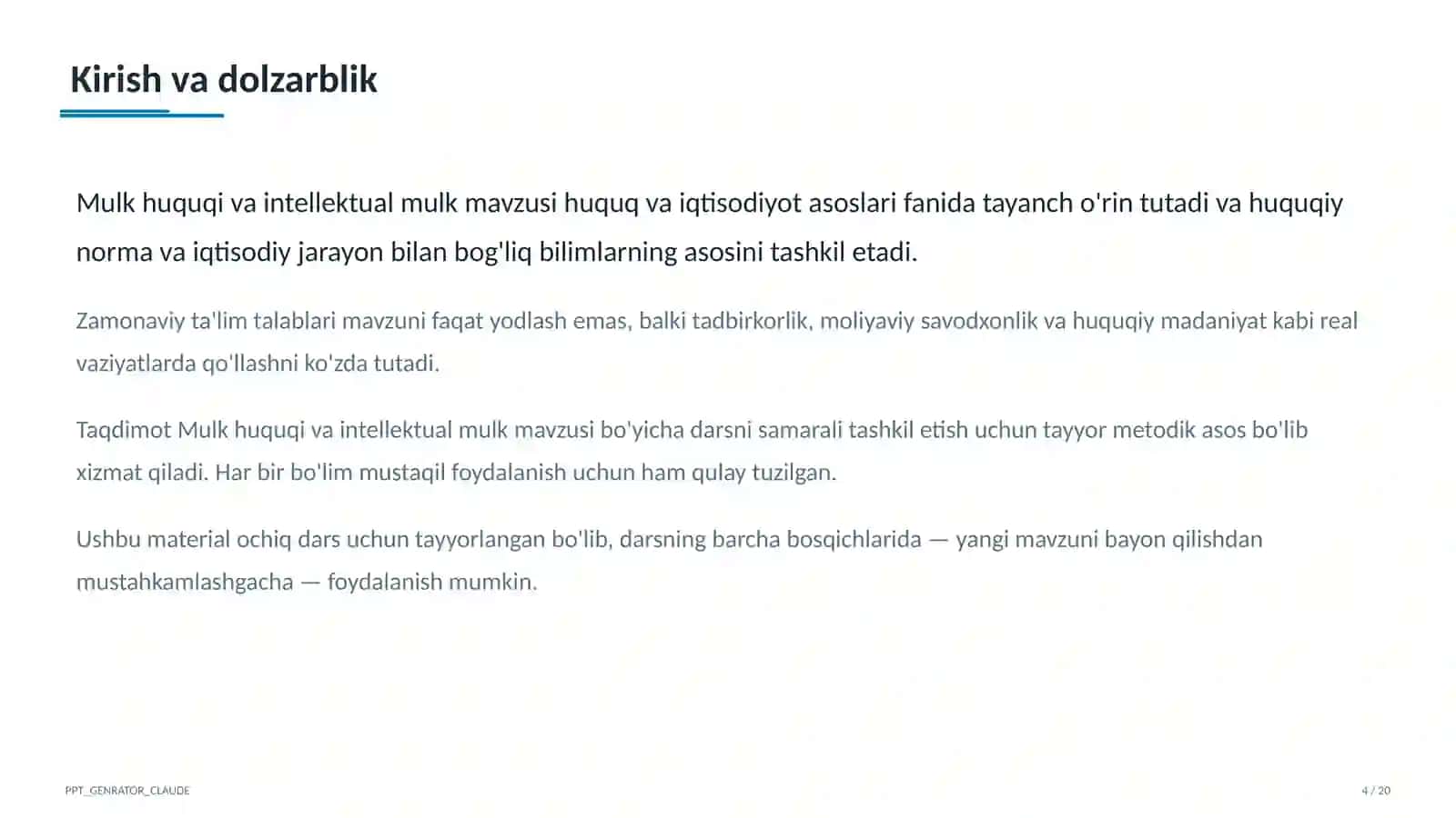 Mulk huquqi va intellektual mulk (11-sinf) 4