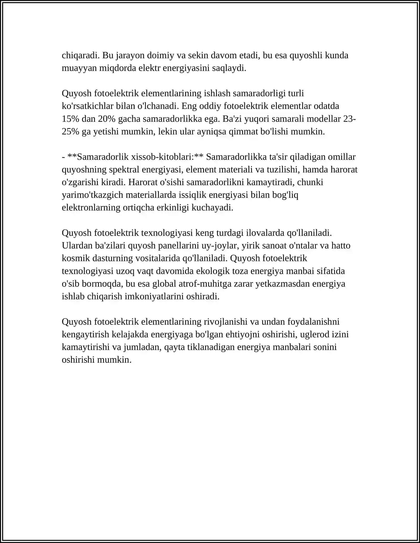 QUYOSH FOTOELEKTRIK ELEMENTLARI VA MODULLARI 4