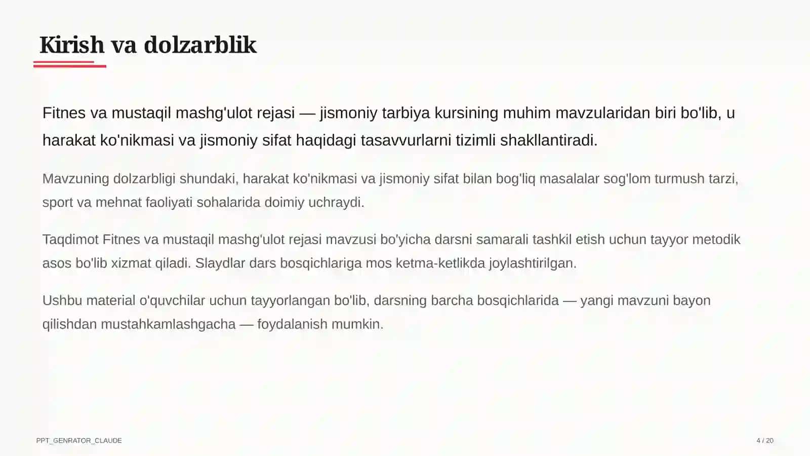 Fitnes va mustaqil mashg'ulot rejasi (11-sinf) 4