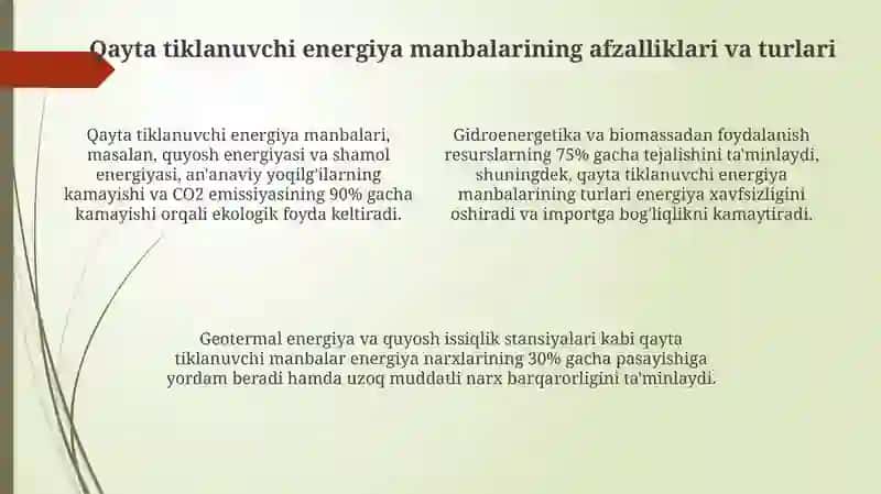 Muqobil energiya manbalarining xalq xoʻjaligidagi ahamiyati 4