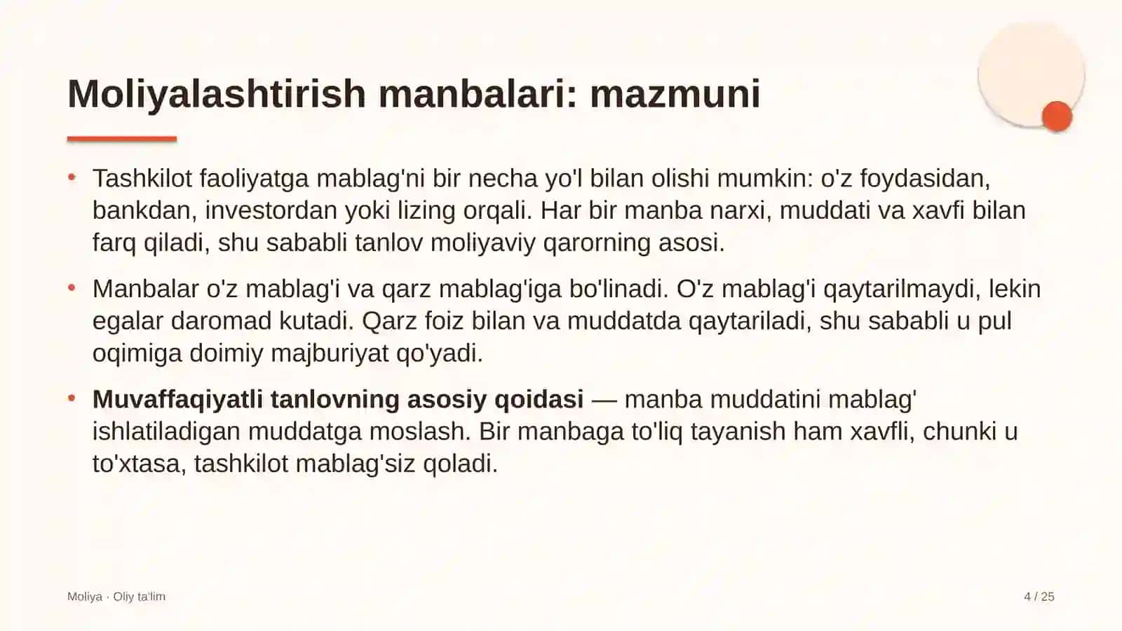 Dam olish maskanlarida moliyalashtirish manbalari 4