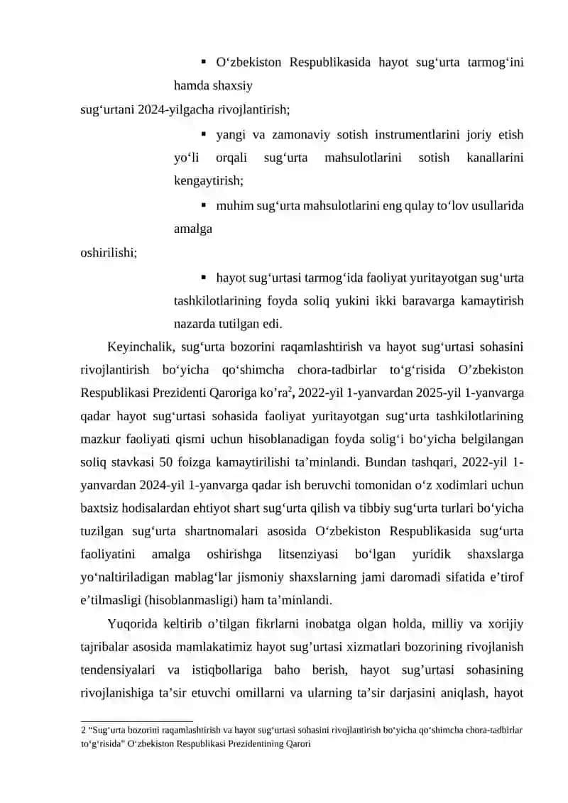 Xayot sug'urtasida tariflarni ishlab chiqish uslubiyoti va uni takomillashtirish yo'nalishlari 4
