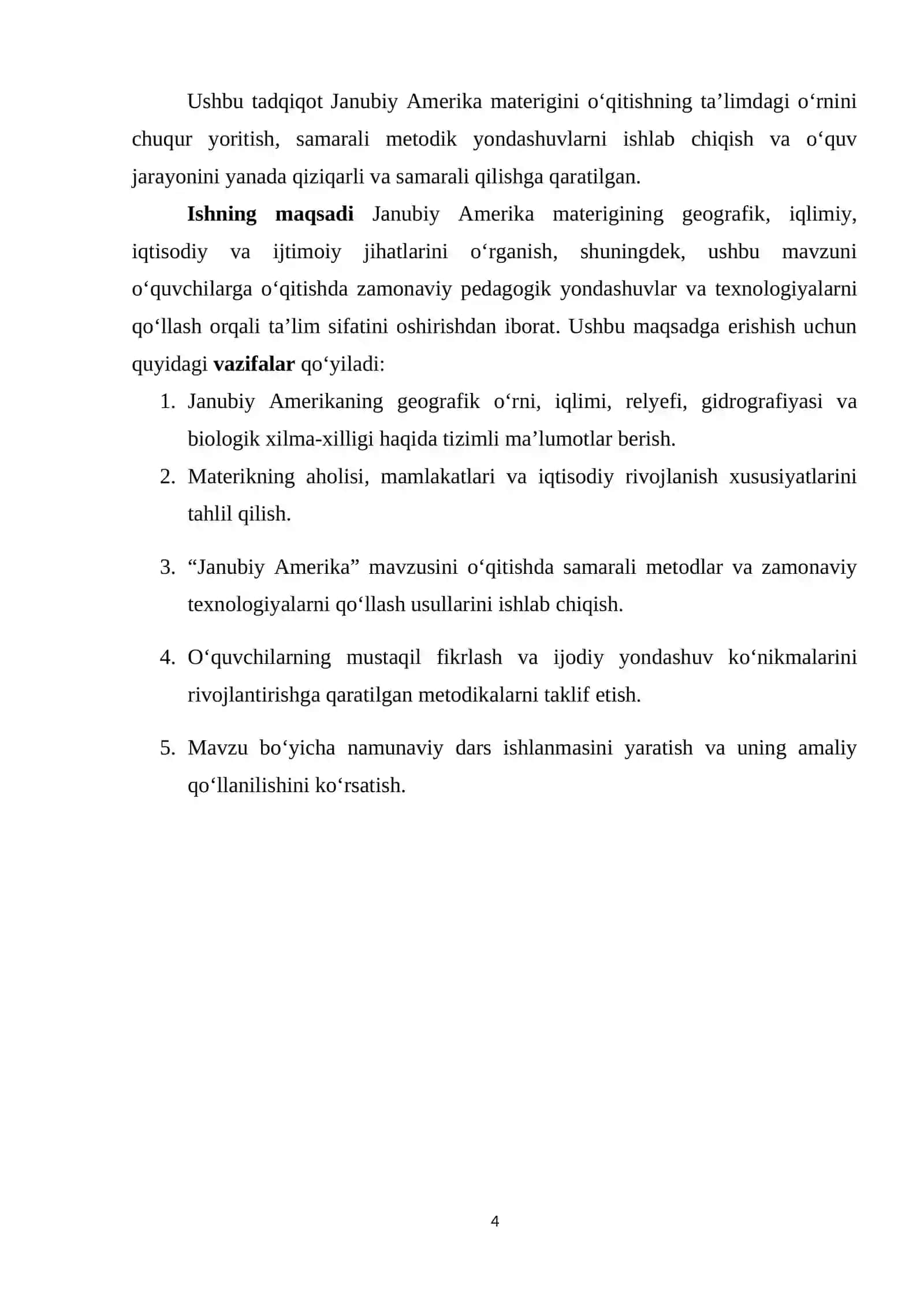 Materiklar va okeanlar geografiyasi kursida “Janubiy Amerika” mavzusini o’rganish metodikasi 4
