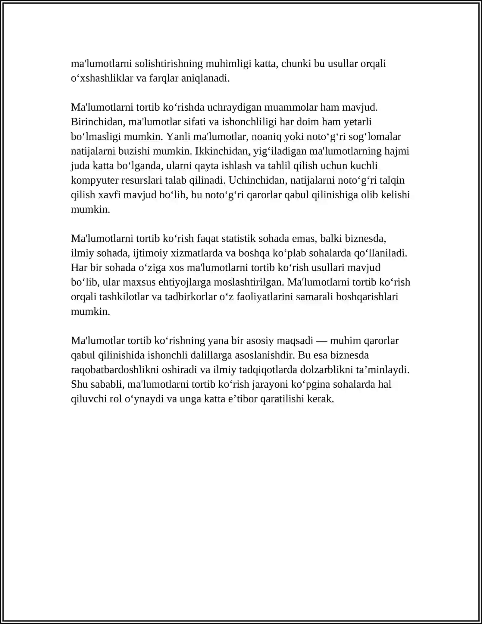 MA'LUMOTLARNI TORTIB KO‘RISH (SOLISHTIRISH) 4