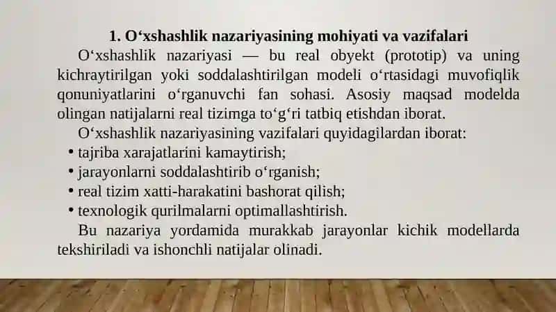 O‘xshashlik nazariyasi asoslari va o‘lchov birliklar tahlili 4
