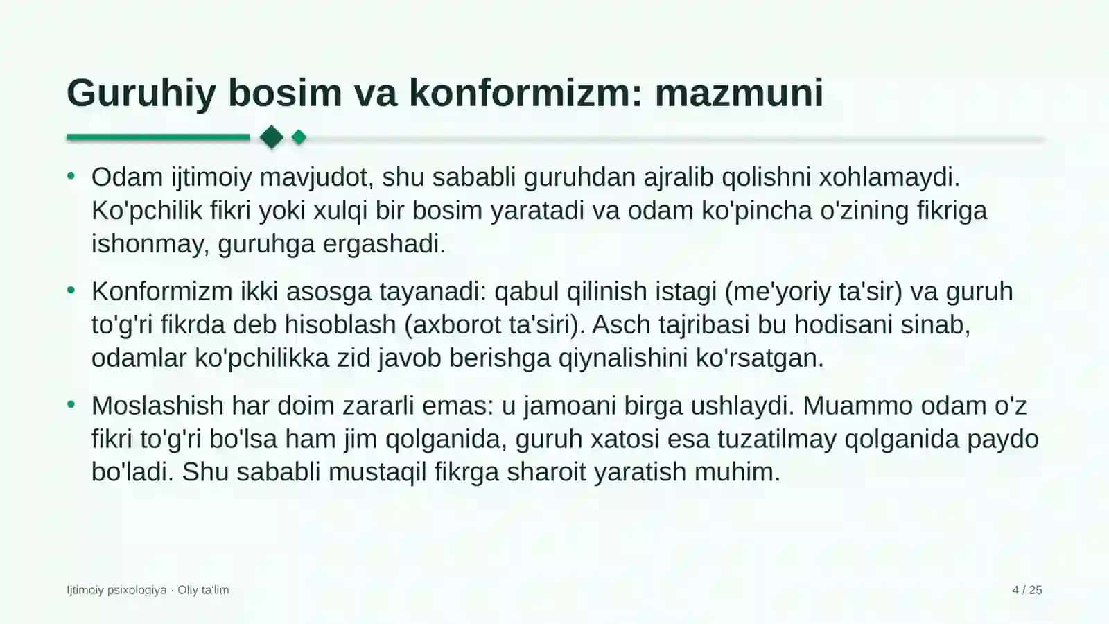 IJTIMOIY PSIXOLOGIYA · OLIY TA'LIM 4
