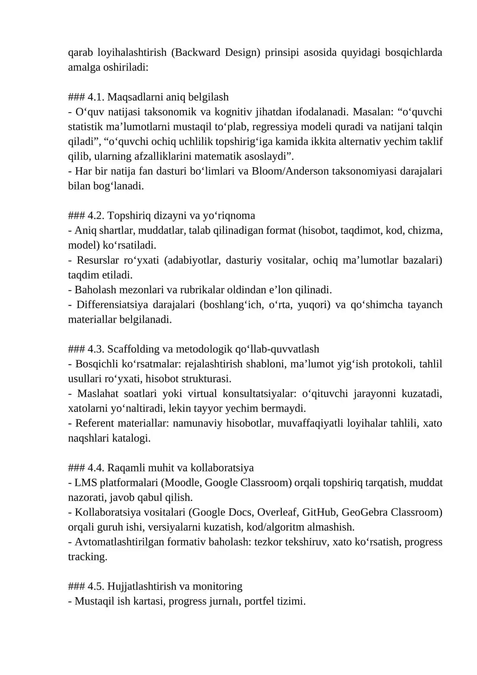MUSTAQIL ISHLARNI TASHKIL ETISH, LOYIHAVIY VA IJODIY TOPSHIRIQLAR 4