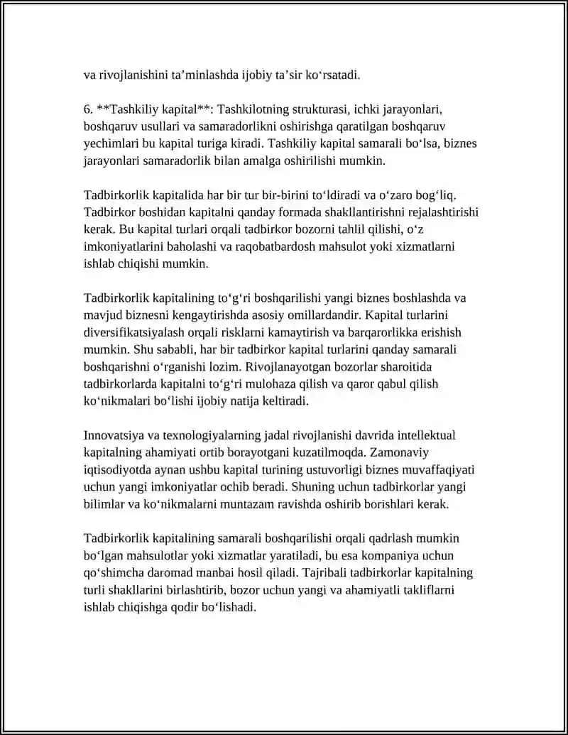 BIZNES VA TADBIRKORLIK. TADBIRKORLIK KAPITALI 4