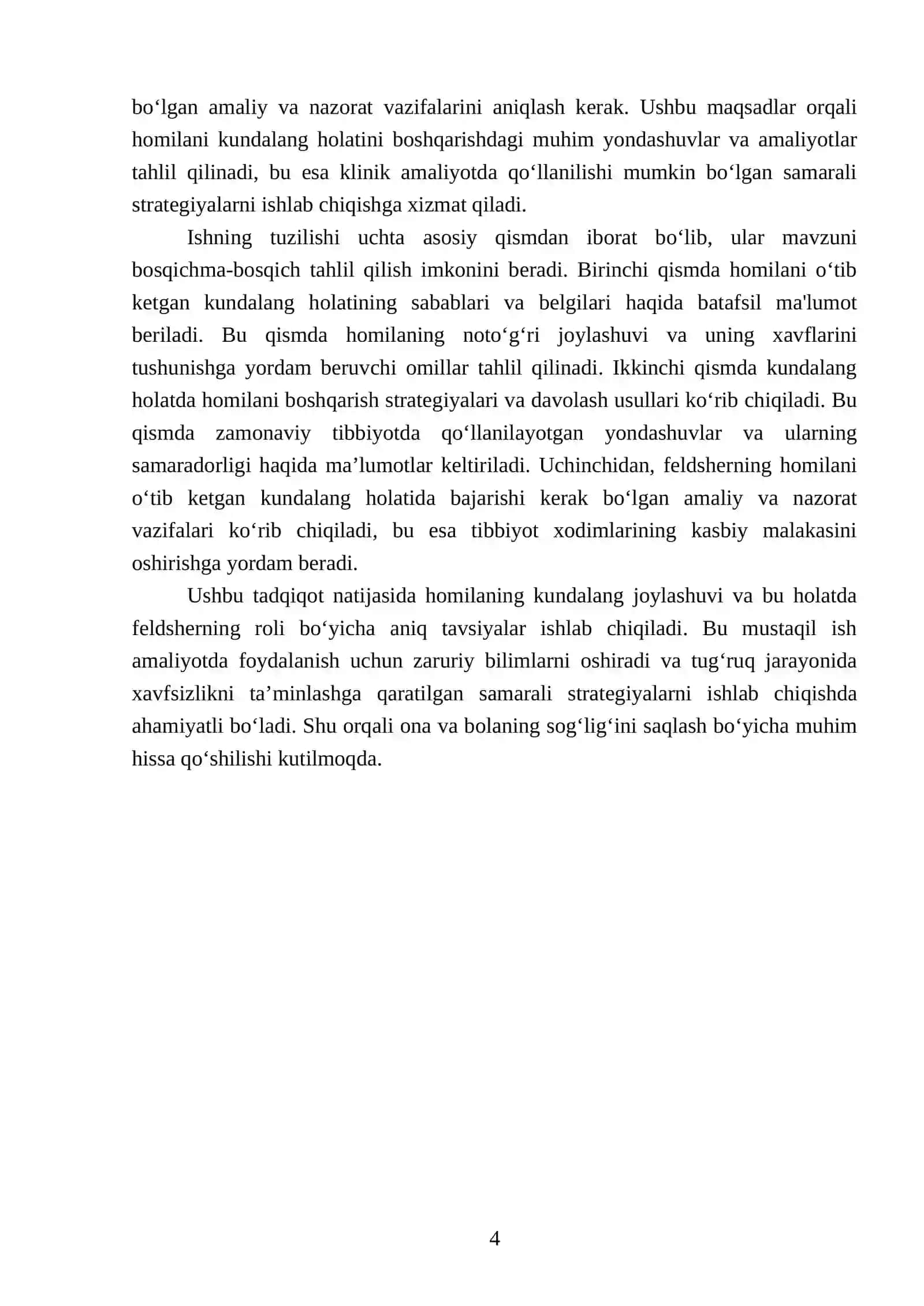 Homilani o’tib ketgan kundalang holati haqida ma’lumot va bu vaqtda feldsherning vazifasi 4