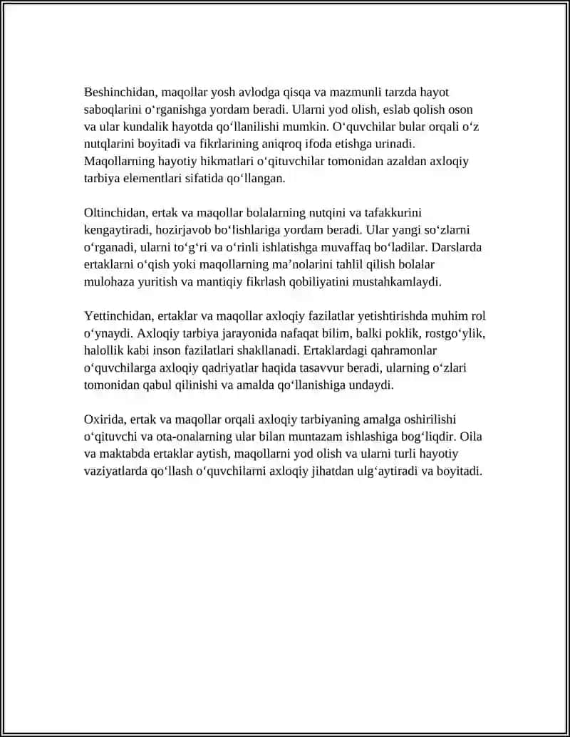BOSHLANG'ICH SINF O'QUVCHILARINIAXLOQIY TARBIYALASHDA ERTAK VA MAQOLLARNING AHAMIYATI 4