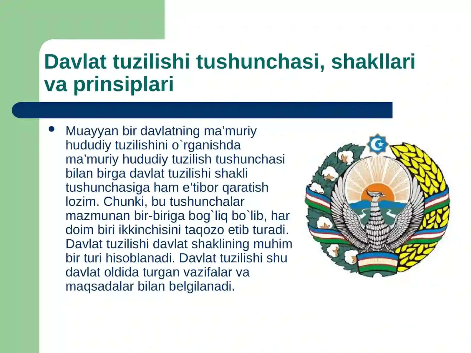 O`zbekistоnRеspublikasiningdavlattuzilishivama’muriy-hududiybo`linishi 4