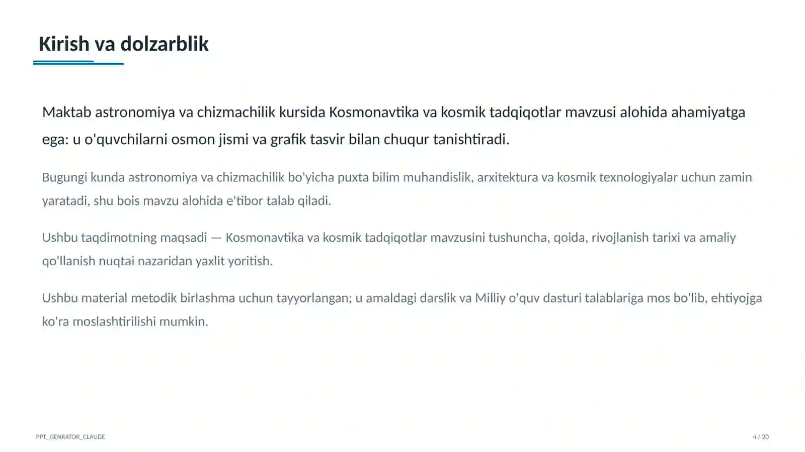 Kosmonavtika va kosmik tadqiqotlar (11-sinf) 4