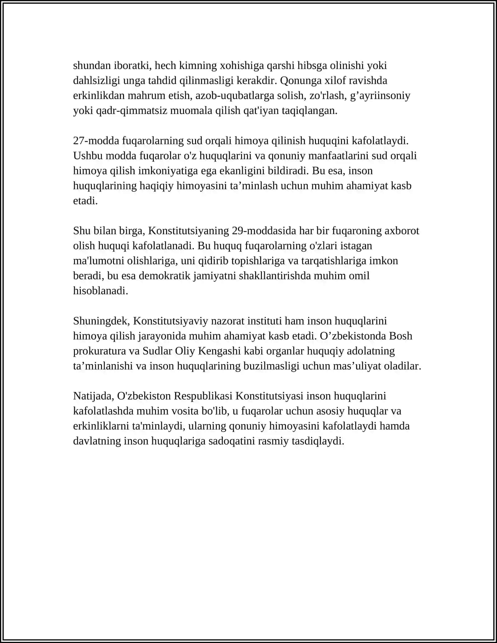 Inson huquqlari va erkinnliklarining kafolatining yaratilishi 4