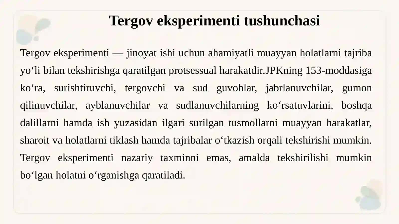 TERGOV EKSPERIMENTI TERGOV HARAKATINING O‘TKAZISH TARTIBI VA ASOSLARI 4