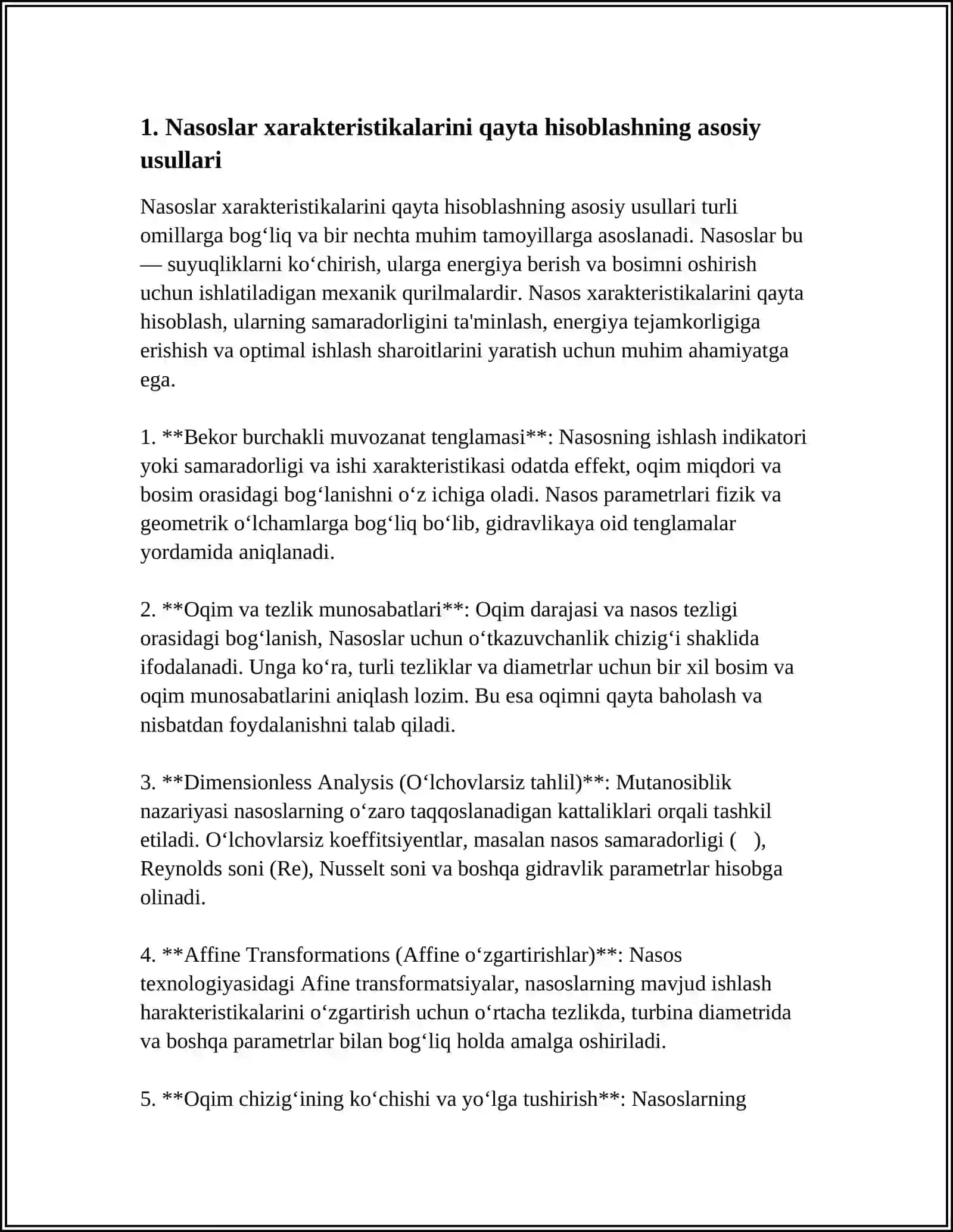 NASOSLAR XARAKTERISTIKALARINI QAYTA HISOBLASHDA O'XSHASHLIK FORMULALARIDAN FOYDALANISH 4