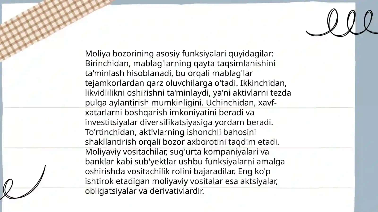 Moliya bozorining iqtisodiyotdagi o‘rni 4