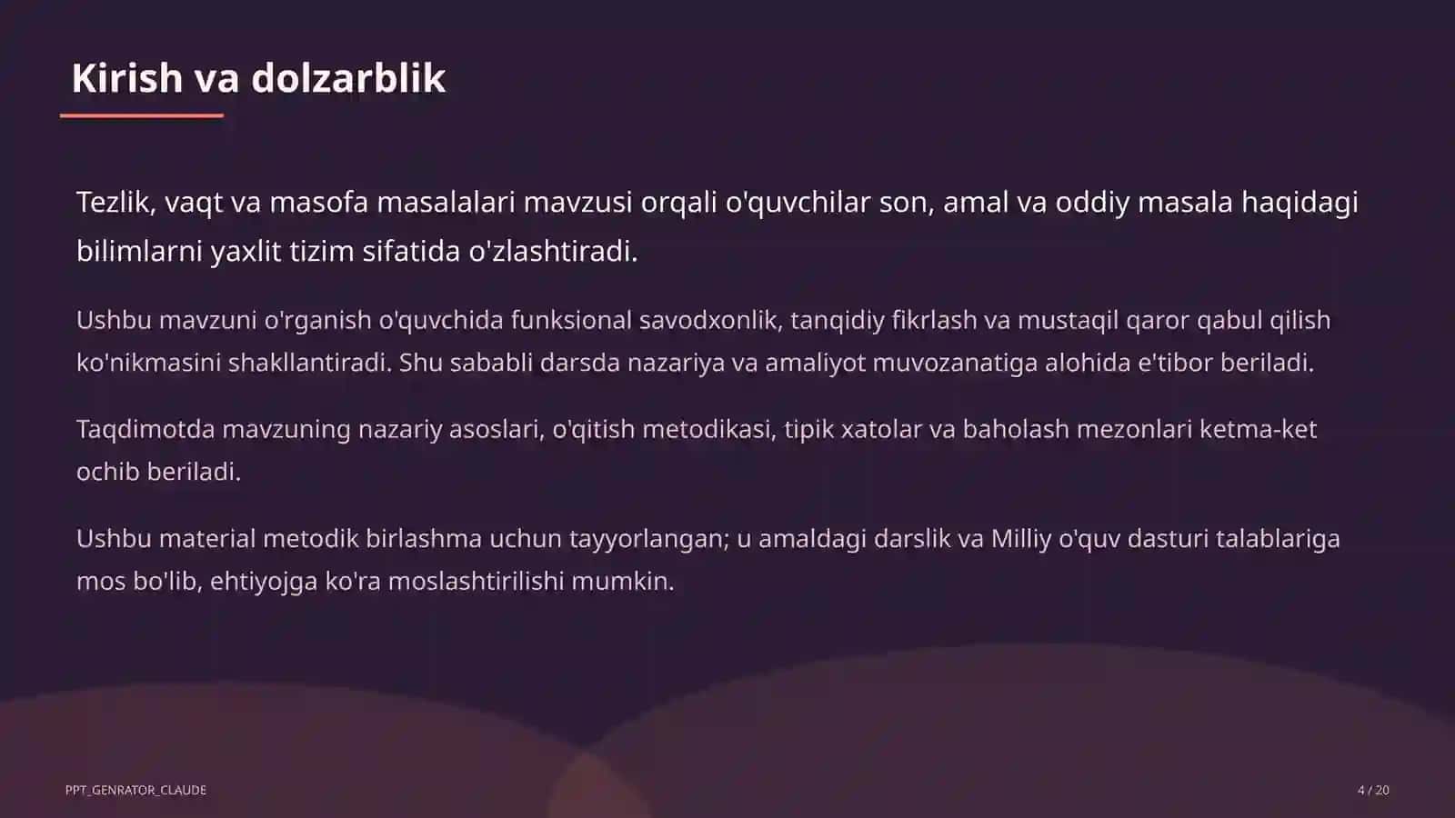 Tezlik, vaqt va masofa masalalari (4-sinf) 4