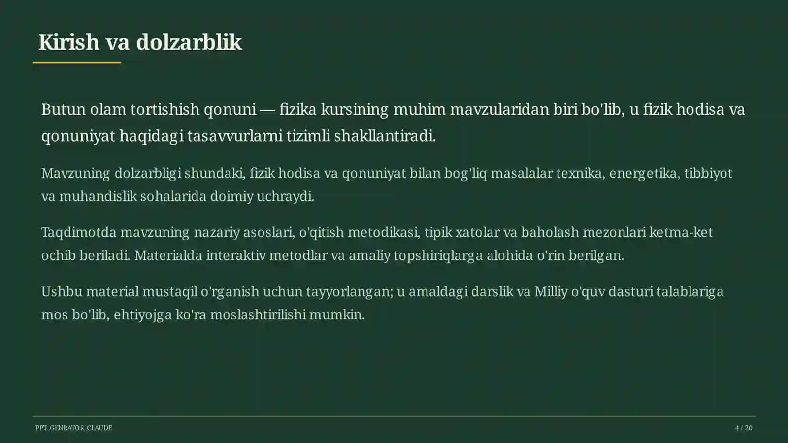 Butun olam tortishish qonuni (9-sinf) 4