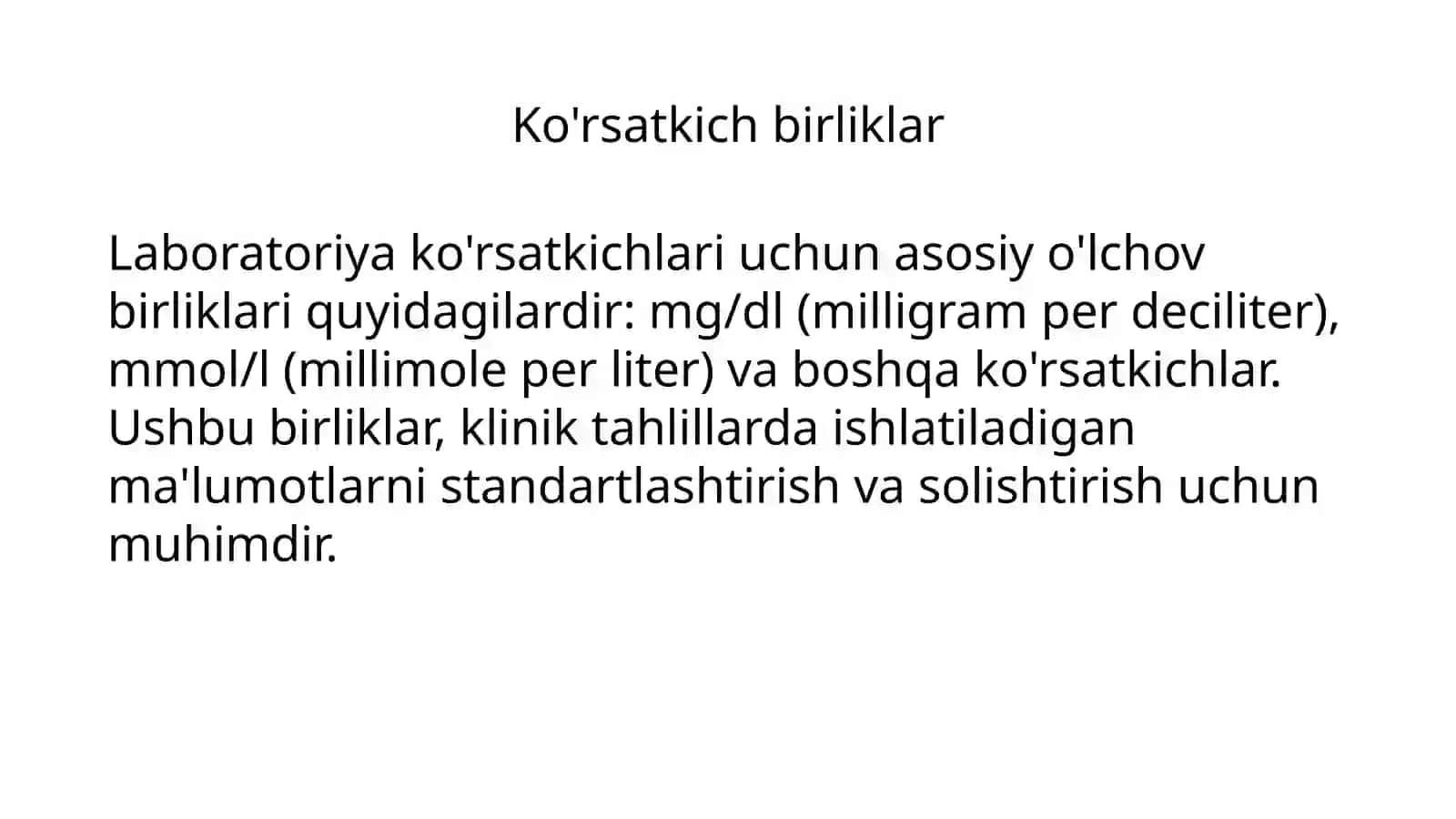 Klinik laborator ko'rsatkichlar birliklarining standartlari 4