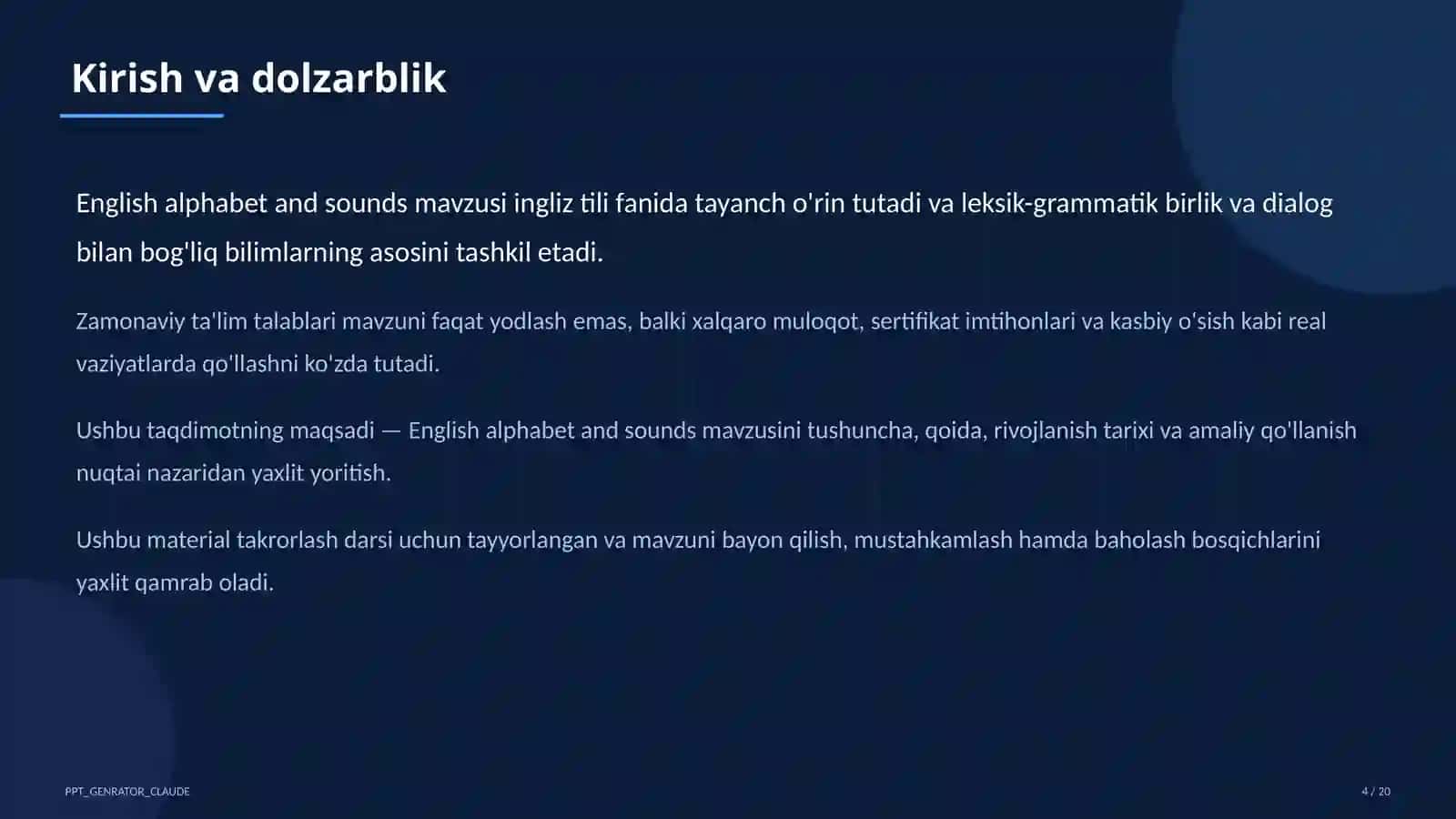 Ingliz tili (1–11) — takrorlash darsi uchun 4
