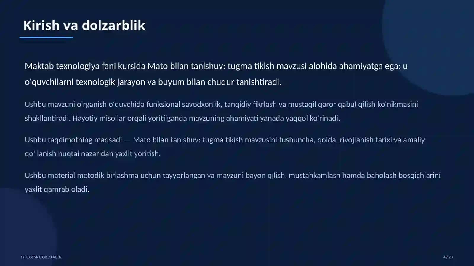 Mato bilan tanishuv: tugma tikish (2-sinf) 4
