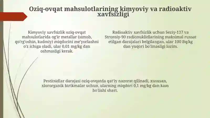 Oziq-ovqat mahsulotlarining tibbiy-biologik talablari 4