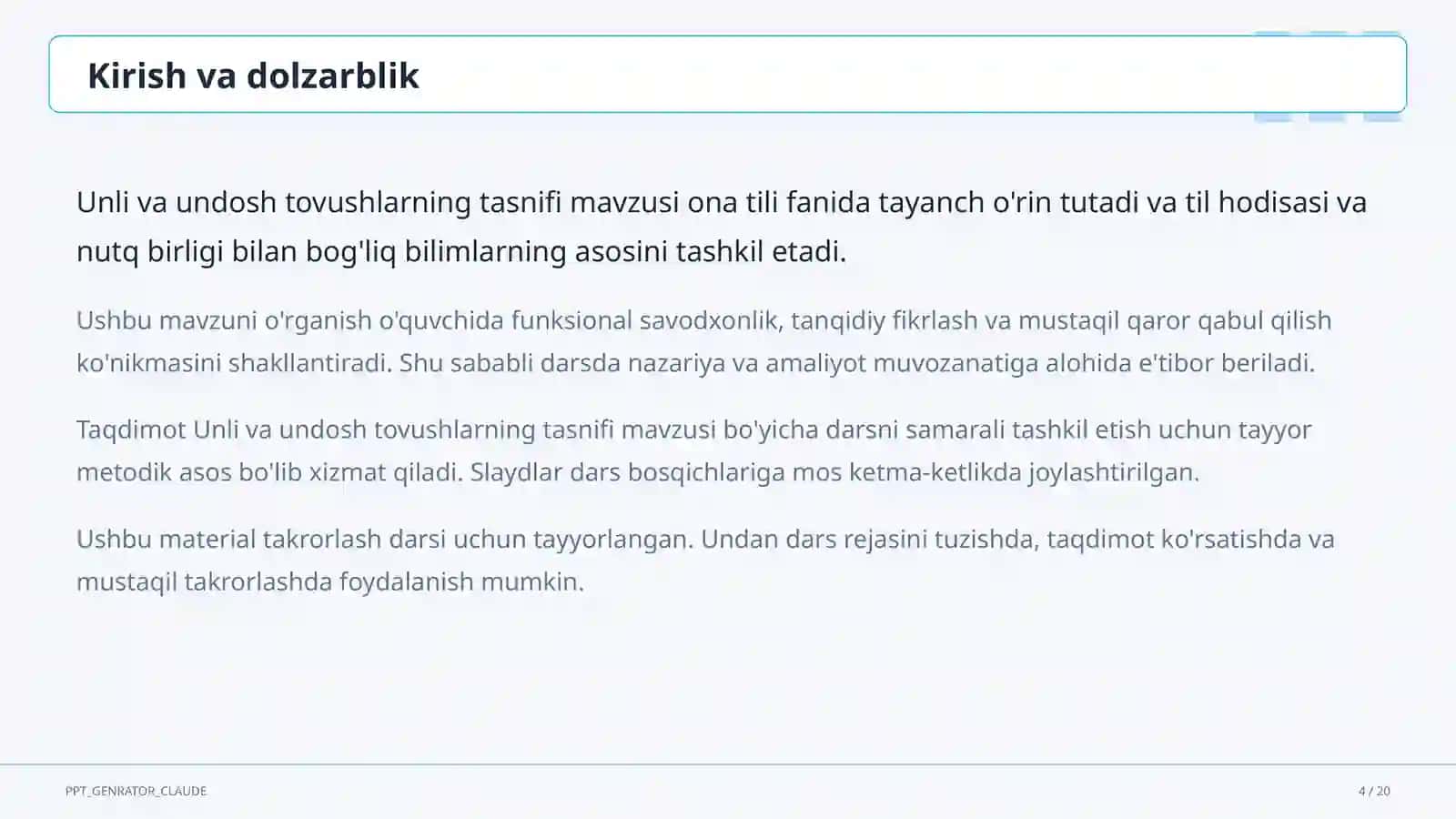 Unli va undosh tovushlarning tasnifi (5-sinf) 4