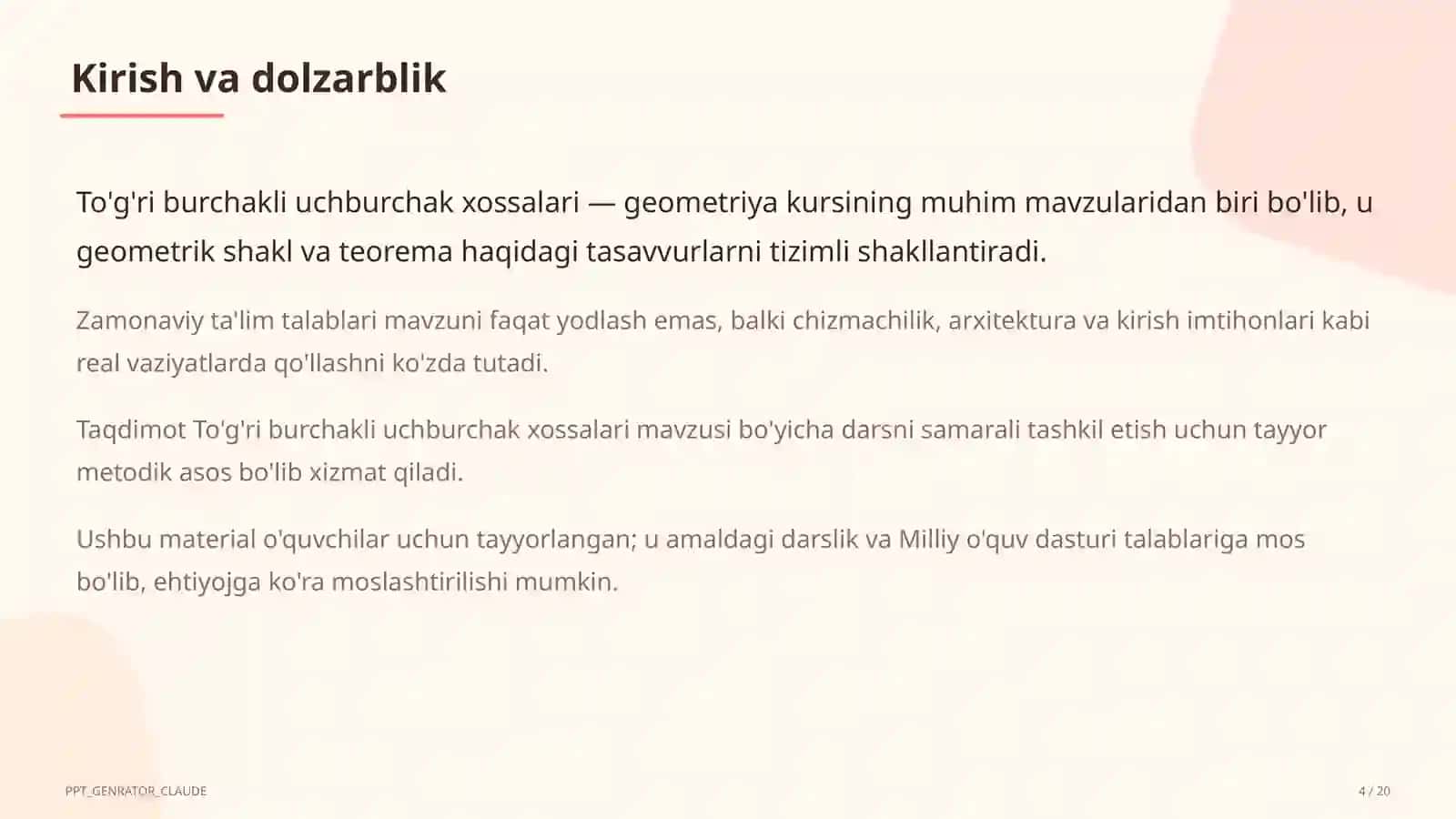 To'g'ri burchakli uchburchak xossalari (7-sinf) 4
