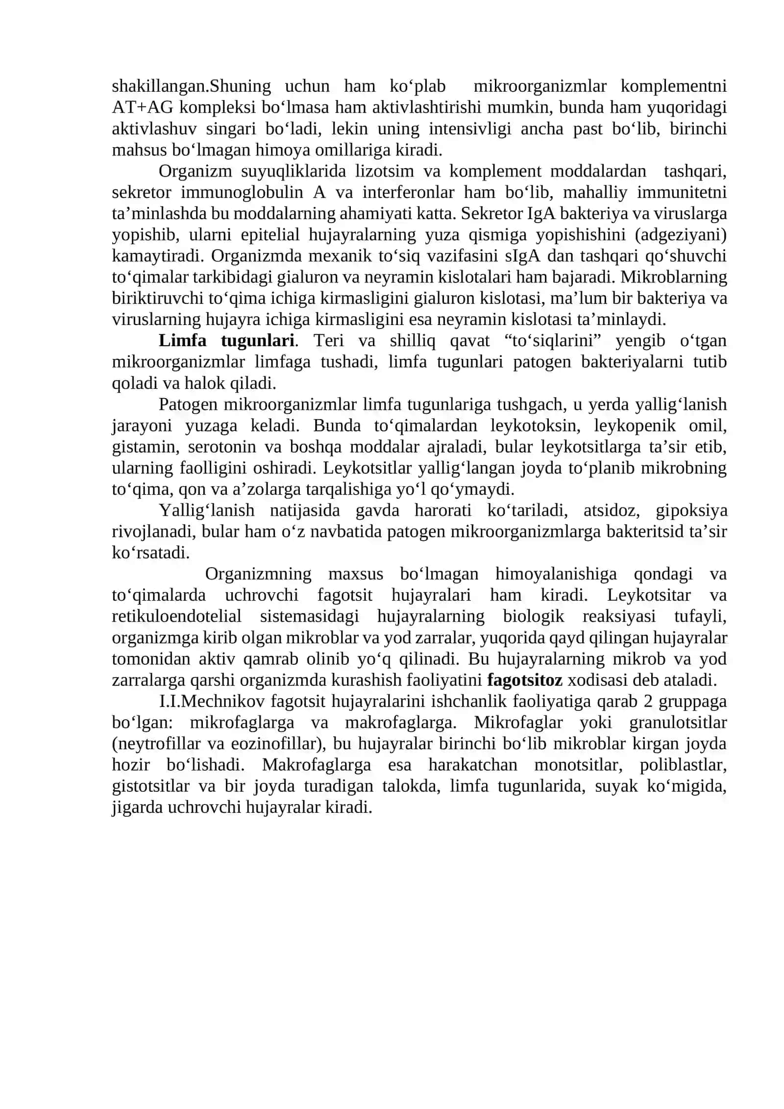 Immunitet. Immun tizimining tuzilishi va funksiyalari. Tug‘ma immunitet mexanizmlari (komplement, fagositlar va boshq.). Antigen namoyish qiluvchi hujayralar 4