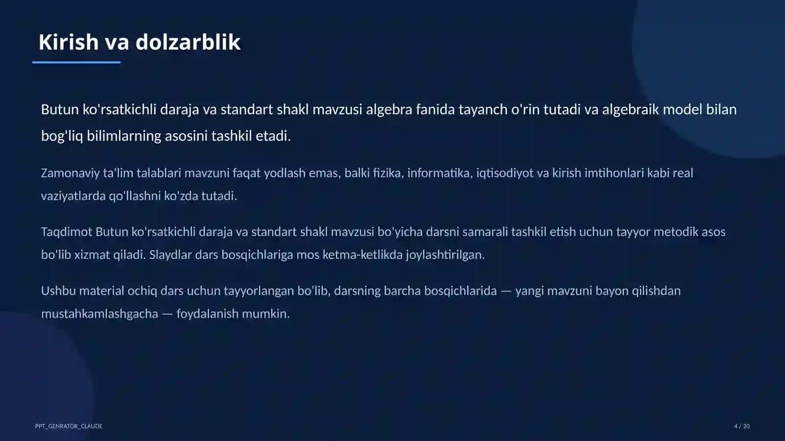 Butun ko'rsatkichli daraja va standart shakl (8-sinf) 4