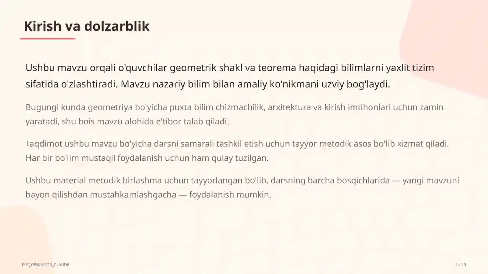 Koordinatalar metodi: to'g'ri chiziq va aylana tenglamalari (9-sinf) 4
