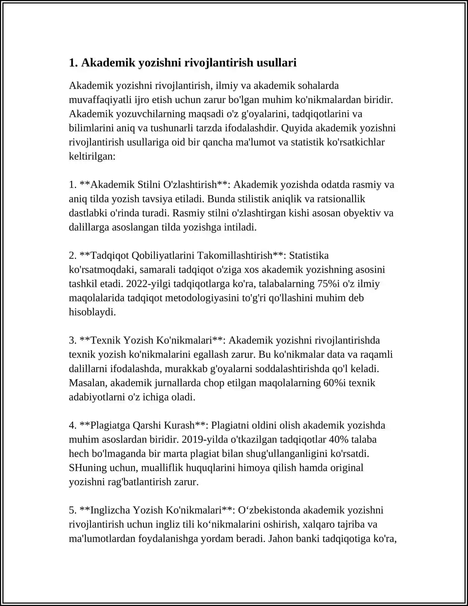 YOZMA AKADEMIK MATNLARNI YARATISH KO'NIKMALARINI SHAKLLANTIRISH 4