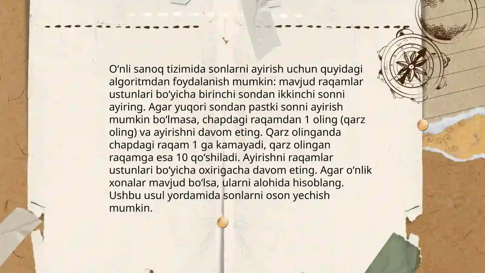 Oʻnli sanoq sistemasidagi nomanfiy butun sonlarni arifmetik amallarining algoritmi 4
