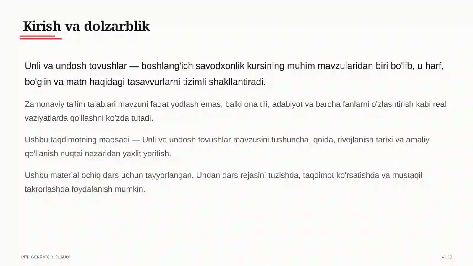 Unli va undosh tovushlar (1-sinf) 4