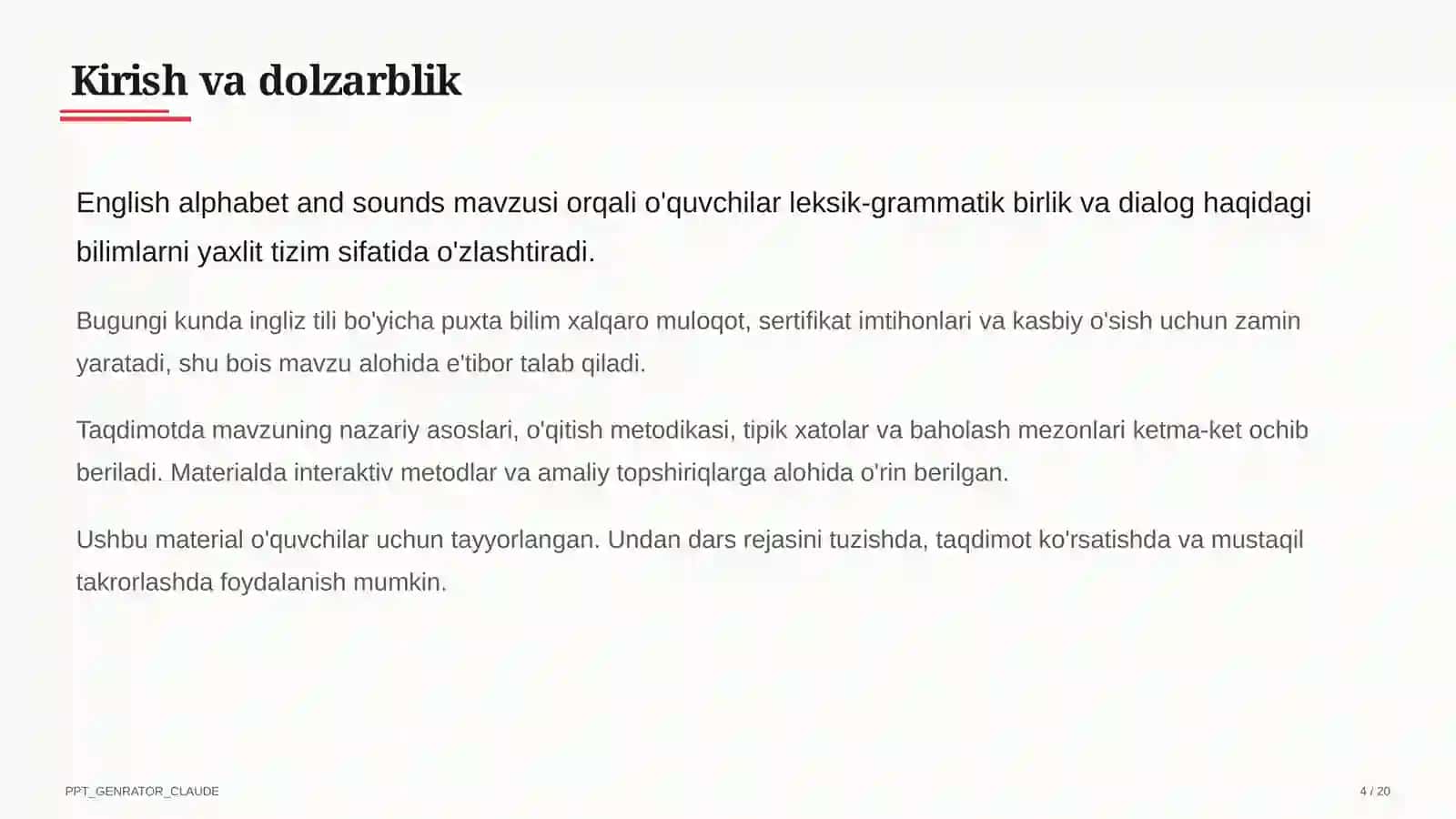 English alphabet and sounds (1-sinf) 4