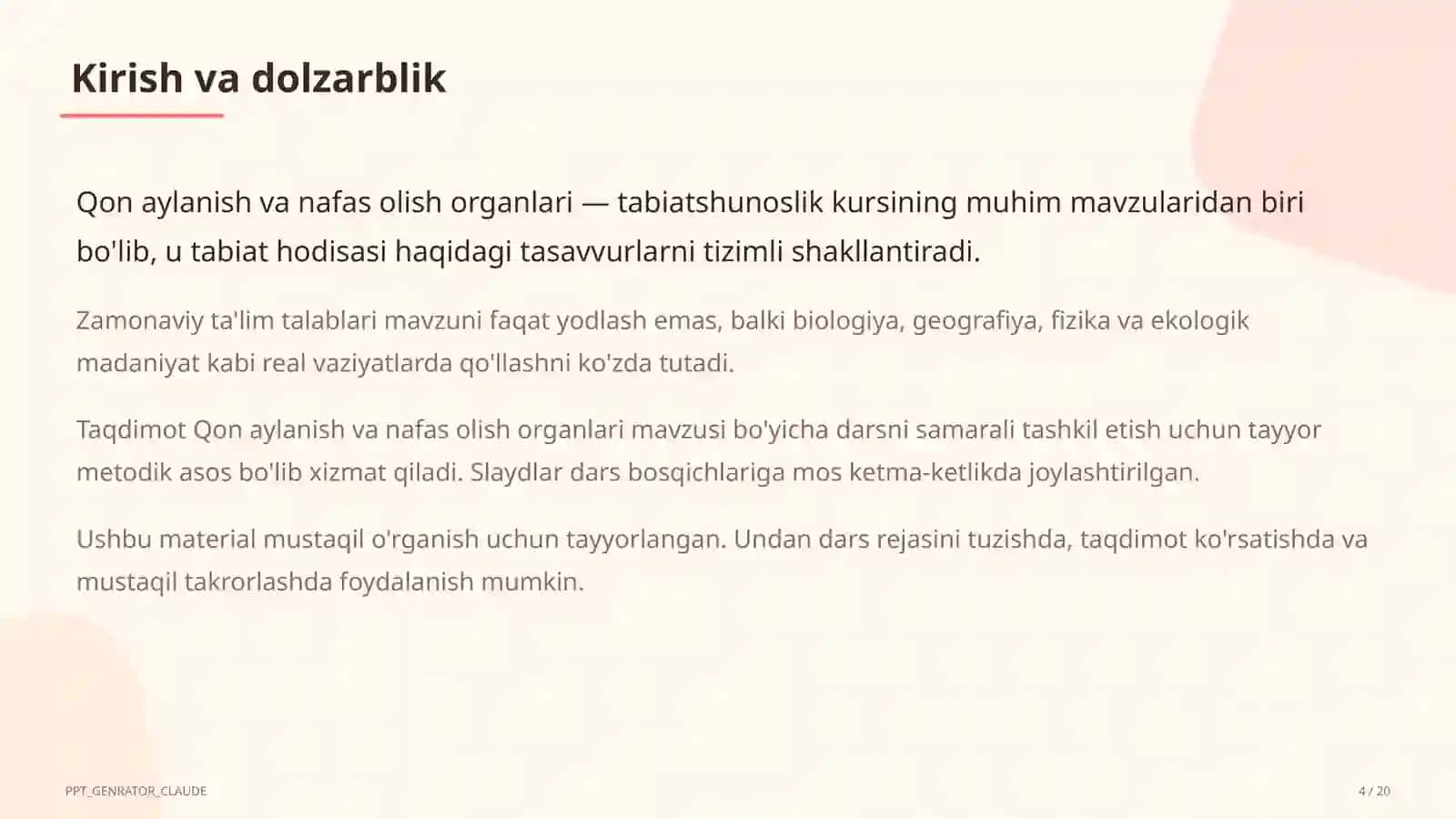 Qon aylanish va nafas olish organlari (4-sinf) 4